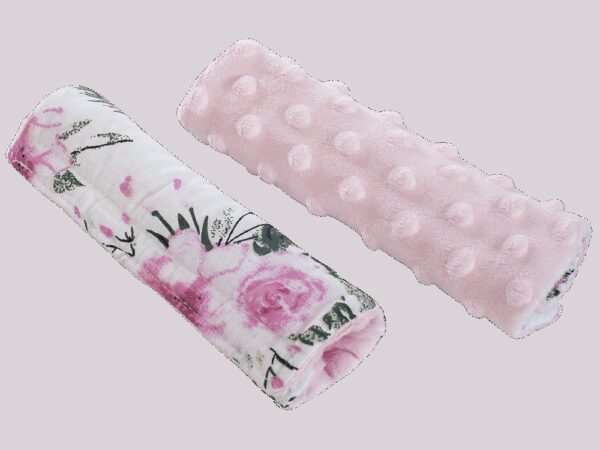 Medi Partners Stroller belt protectors (2 pcs.) cotton + minky – Flowers + pink minky