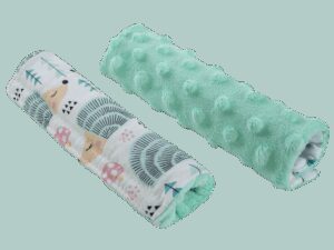 Medi Partners Stroller belt protectors (2 pcs.) cotton + minky – Hedgehogs + mint minky