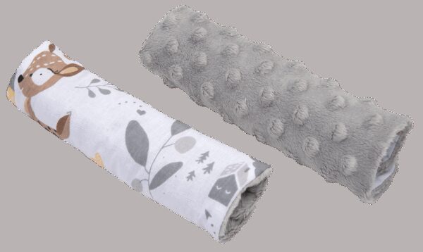 Medi Partners Stroller belt protectors (2 pcs.) cotton + minky – Jelonki + gray Minky