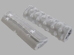 Medi Partners Stroller belt protectors (2 pcs.) cotton + minky – White stars on gray + gray minky