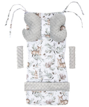 Medi Partners Stroller insert in a 4-piece set - Deer in leaves + gray Minky