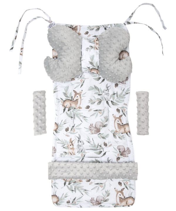 Medi Partners Stroller insert in a 4-piece set - Deer in leaves + gray Minky