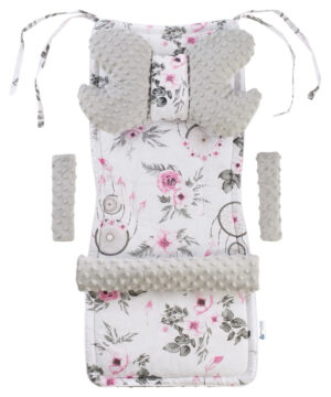 Medi Partners Stroller insert in a 4-piece set - Dream catchers with flowers + gray minky