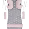 Medi Partners Stroller insert in a 4-piece set - White stars on gray + light pink minky