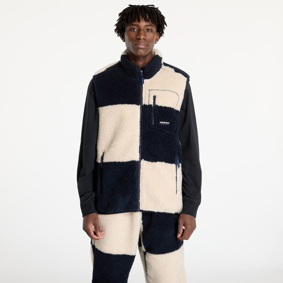 Mellény Gramicci Checkered Sherpa Vest UNISEX Natural / Navy Check L-alacsony-ár