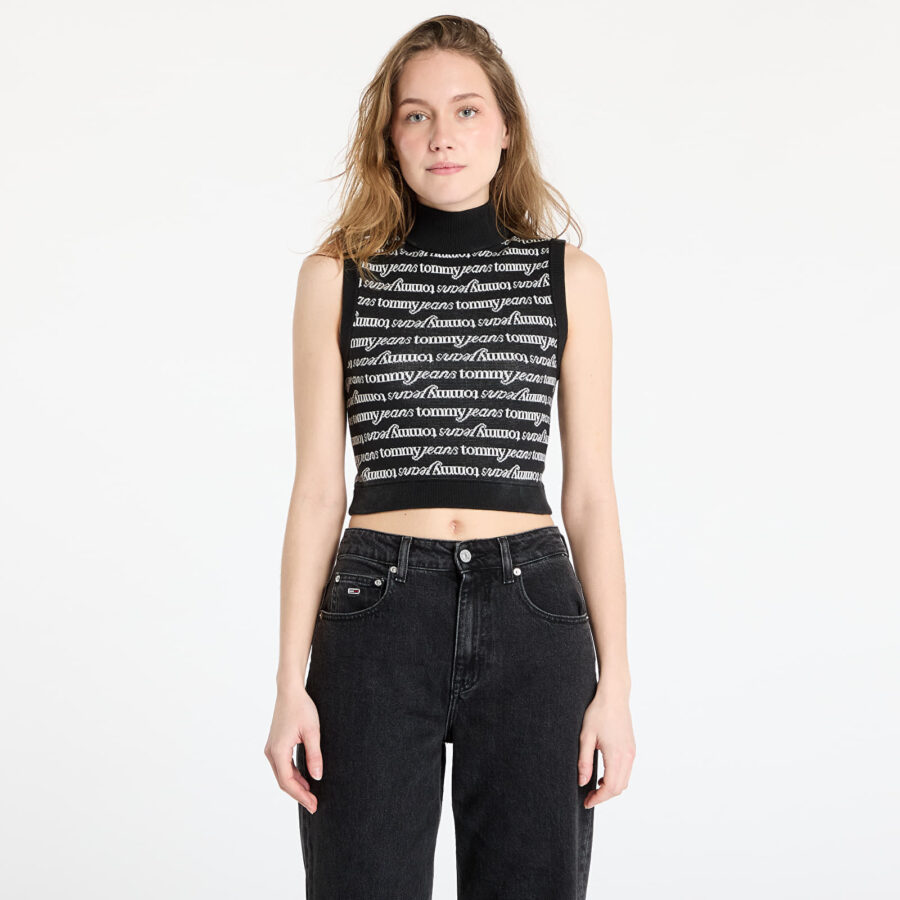 Mellény Tommy Jeans Crop Script Vest Black XS-alacsony-ár