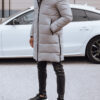 Men's winter long jacket with hood quilted beige Dstreet