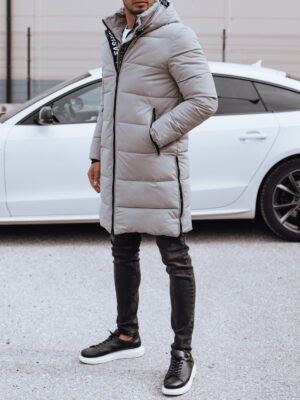 Men's winter long jacket with hood quilted beige Dstreet