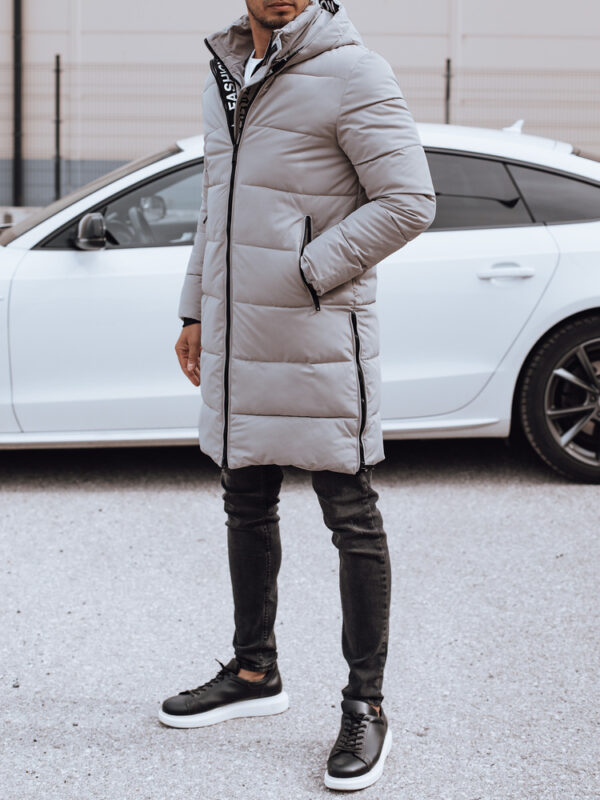 Men's winter long jacket with hood quilted beige Dstreet