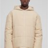 Men's Block Puffer Jacket Beige Hooded Jacket