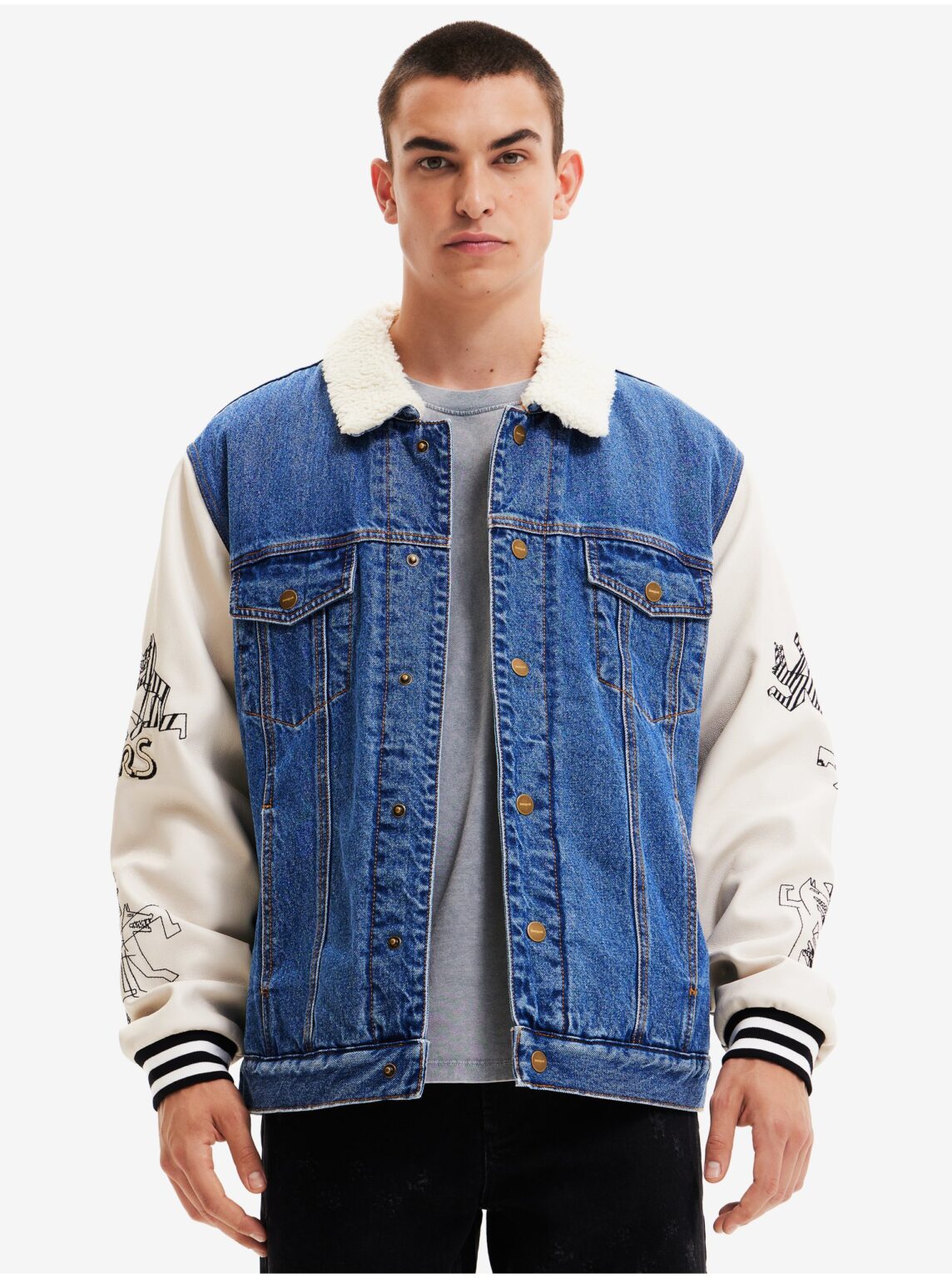 Men's Desigual Wolf Desigual Wolf Denim Jacket - White and Blue - Men