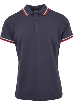 Men's Double Stripe Polo Shirt Navy/Blue/Flame Red