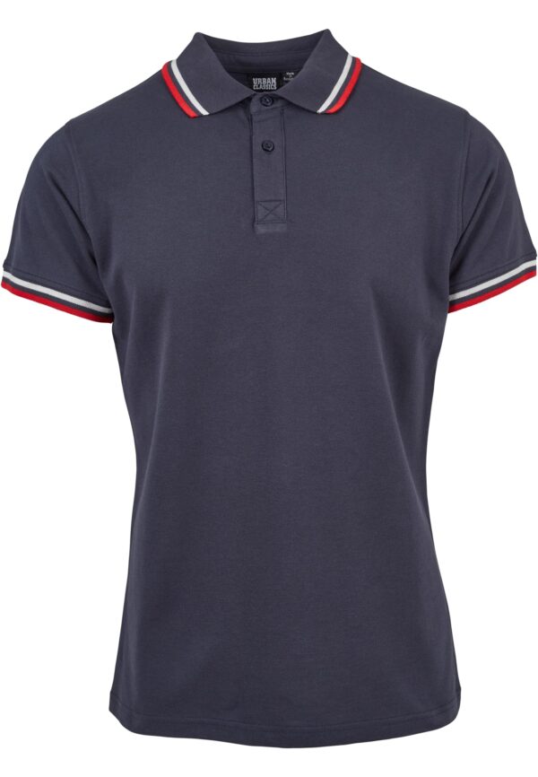 Men's Double Stripe Polo Shirt Navy/Blue/Flame Red