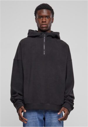 Men's Oversized Half Zip Hoody Black Fleece Sweatshirt