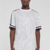 Men's Oversized Striped Mesh Tee T-Shirt - white/black
