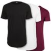 Men's T-shirts Shaped Long Tee 3-Pack black+white+burgundy