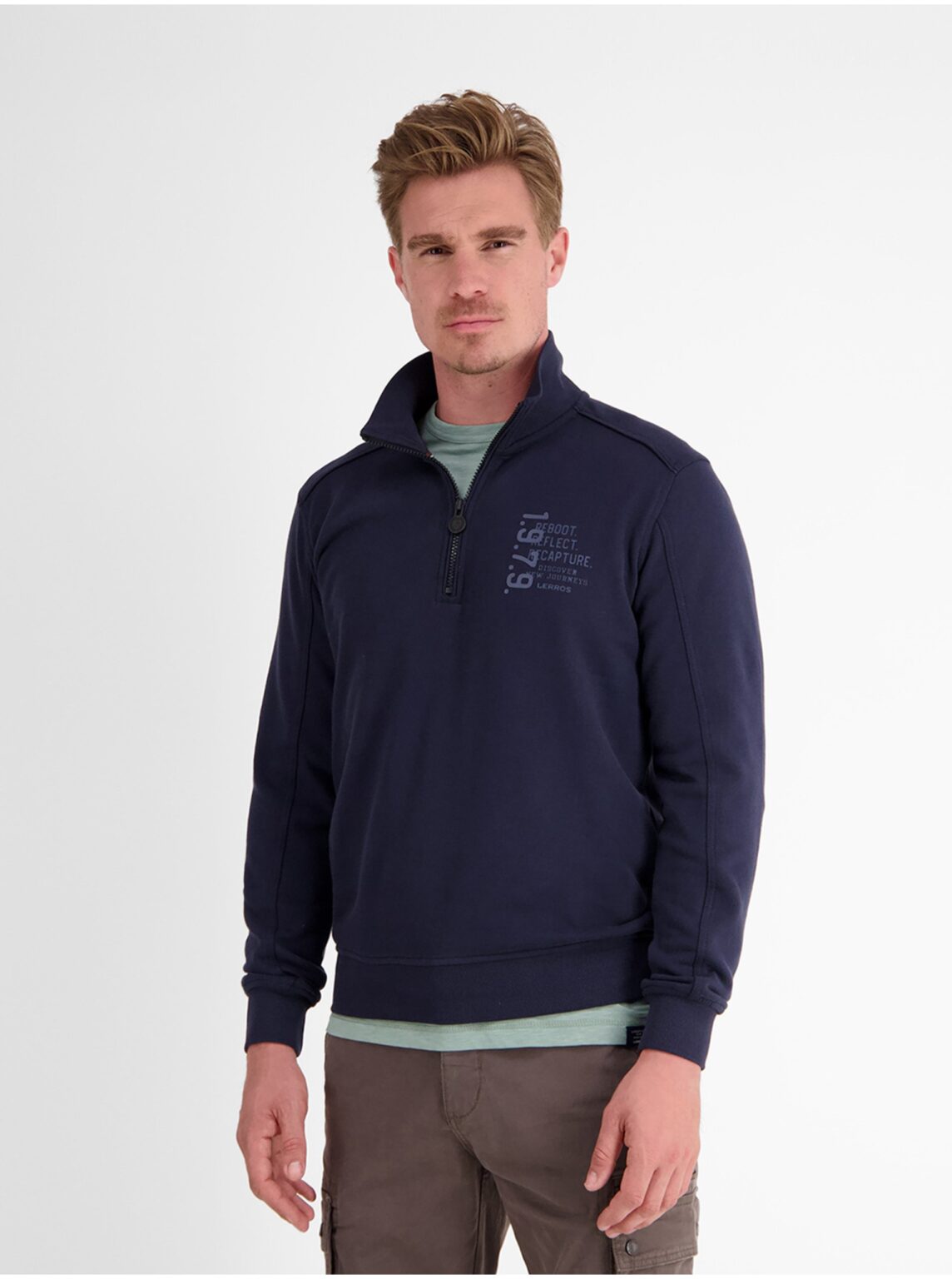 Men's dark blue zip-up sweatshirt LERROS - Men's