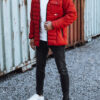 Men's red quilted jacket with hood Dstreet