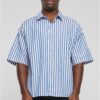 Men's short-sleeved shirt Striped Summer white/blue
