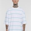 Men's striped T-shirt with oversized sleeves white/ocean blue