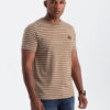 Men's striped t-shirt with Ombre Design patch - brown and white