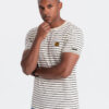Men's striped t-shirt with patch by Ombre Design - cream and black