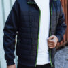 Men's transitional quilted jacket with hood dark blue Dstreet