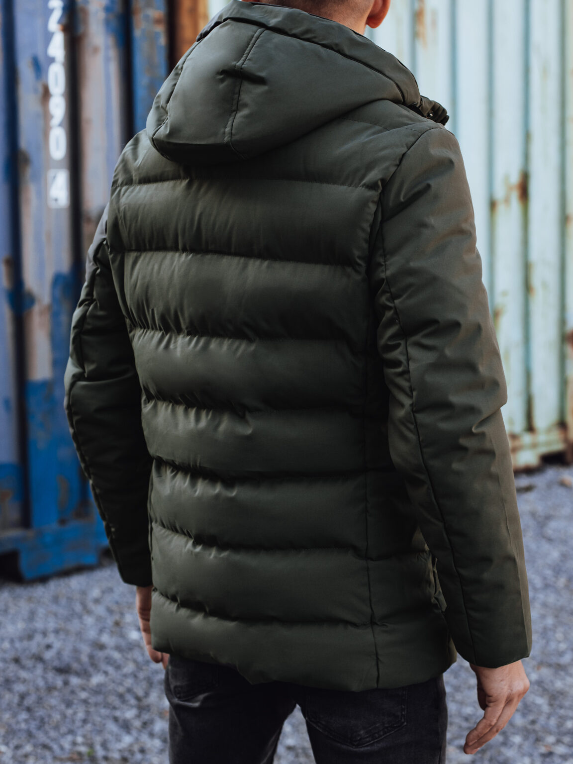 Men's winter quilted jacket with hood green Dstreet