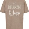 Merchcode Póló 'Beach Please'  barna melír / fehér-Ár