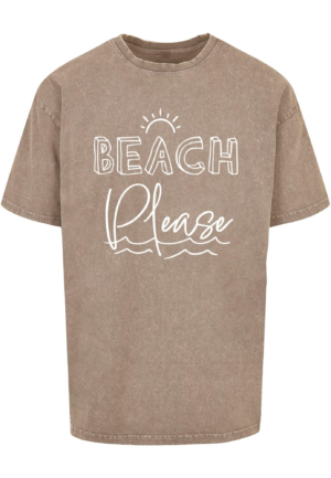 Merchcode Póló 'Beach Please'  barna melír / fehér-Ár