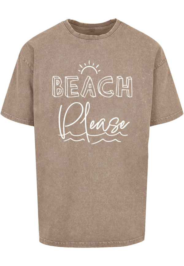 Merchcode Póló 'Beach Please'  barna melír / fehér-Ár