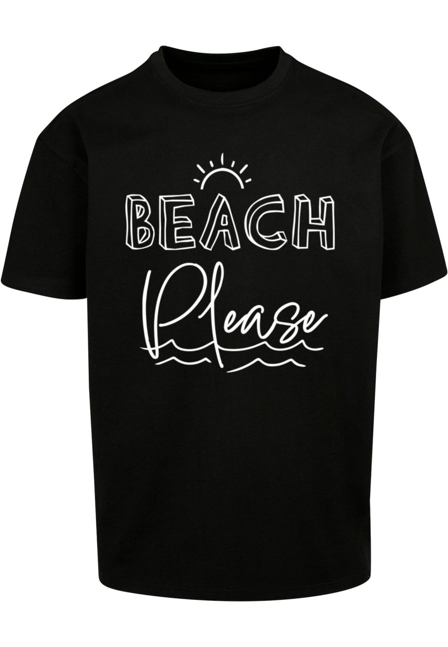 Merchcode Póló 'Beach Please'  fekete / fehér-Ár