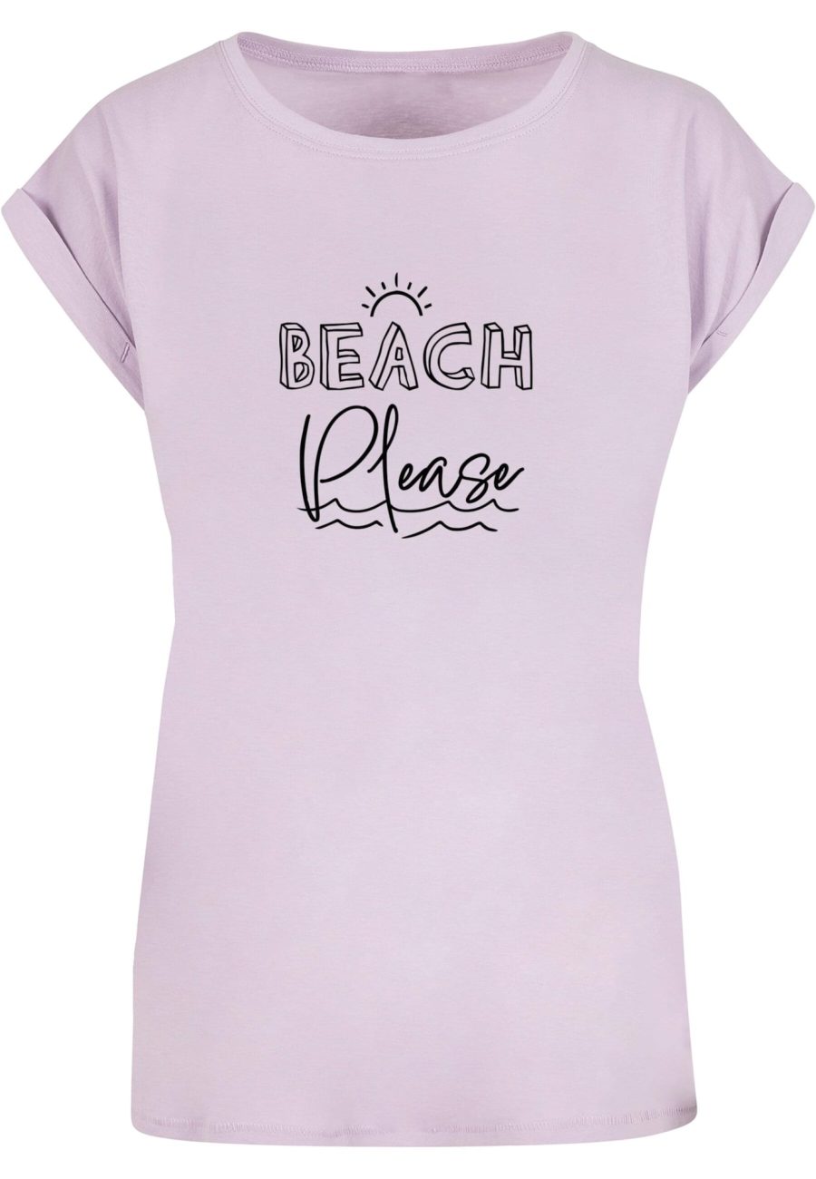 Merchcode Póló 'Beach Please'  levendula / fekete-Ár