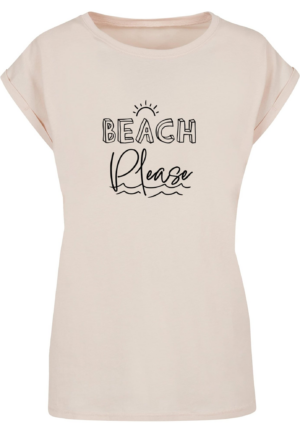 Merchcode Póló 'Beach Please'  világos bézs / fekete-Ár