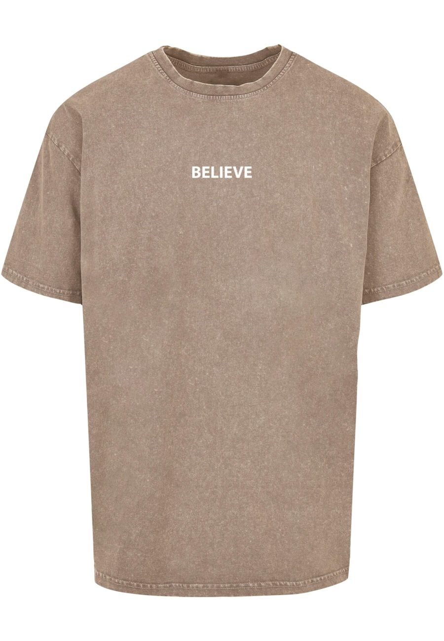 Merchcode Póló 'Believe Front'  barna / fehér-Ár