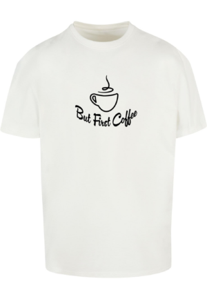 Merchcode Póló 'But First Coffee'  fekete / fehér-Ár