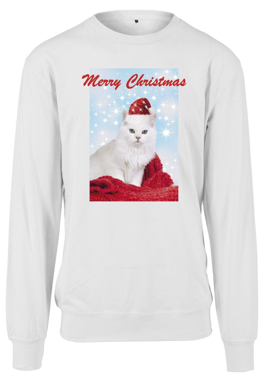 Merchcode Tréning póló 'Merry Christmas Cat'  vegyes színek / fehér-hu