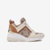 Michael Kors Brown-cream Women's Patterned Sneakers with Leather Wedge Details - Women