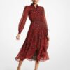 Michael Kors Dress - ANIMAL PTCHWK MIDI DRESS red