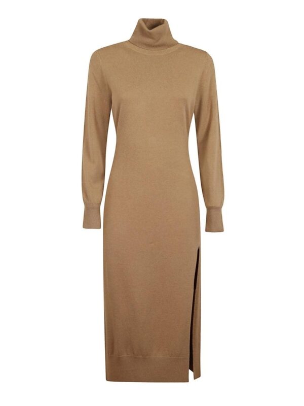 Michael Kors Dress - TURTLE NK SLIT MIDI DRS beige