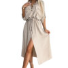 Midi shirt dress with gold buttons and Numoco tie