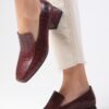 Mio Gusto Gaia Claret Red Color Animal Patterned Flat Toe Women's Short Heeled Shoes