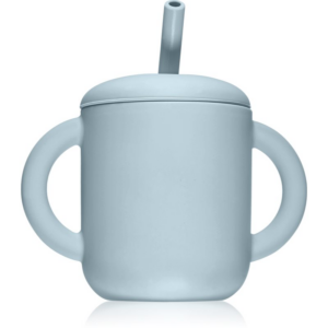 Mushie Training Cup with Straw bögre szívószállal Powder-blue 175 ml-ár