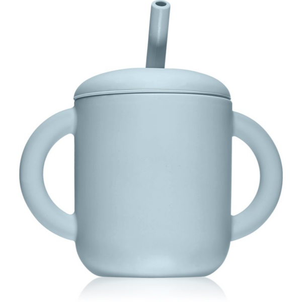 Mushie Training Cup with Straw bögre szívószállal Powder-blue 175 ml-ár