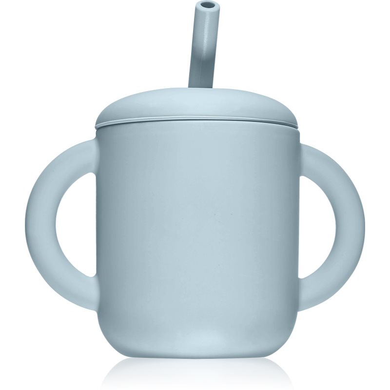Mushie Training Cup with Straw bögre szívószállal Powder-blue 175 ml-ár