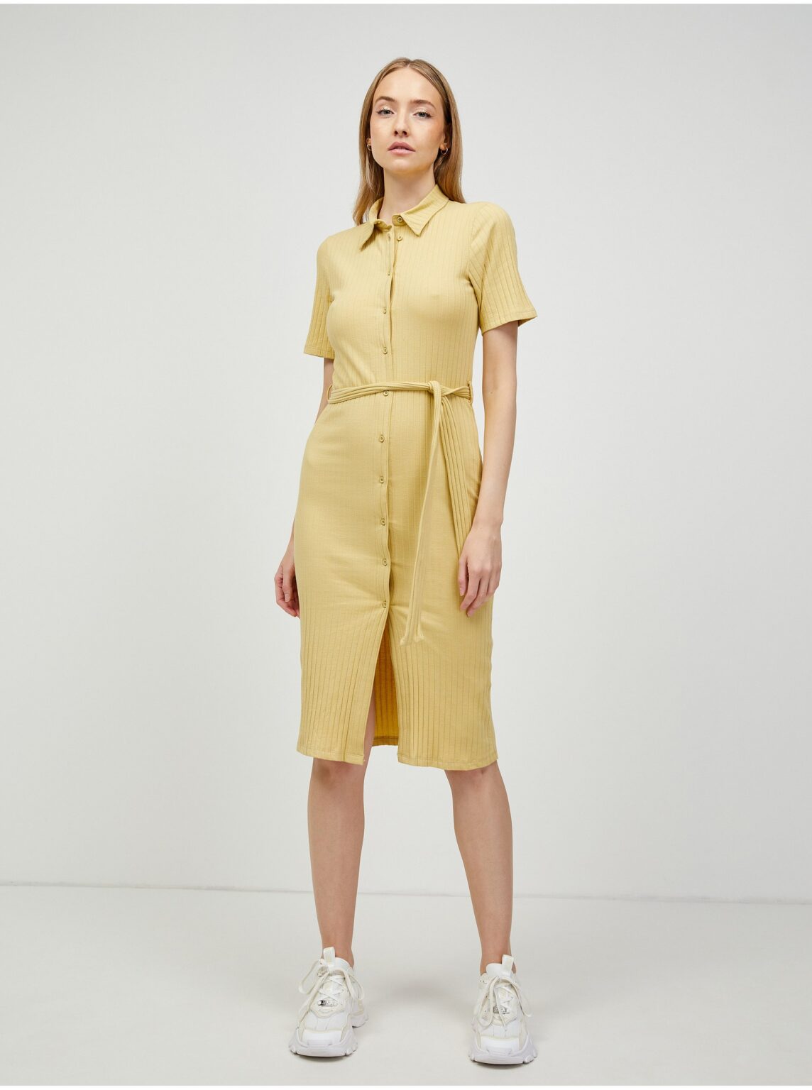 Mustard Shirt Midi Dress with Tiana Ties - Women