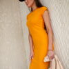 Mustard pencil dress with short sleeves
