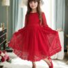 N8712 Dewberry Princess Model Girls Dress with Hat & Lace-RED