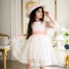 N8712 Dewberry Princess Model Girls Dress with Hat & Lace-WHITE