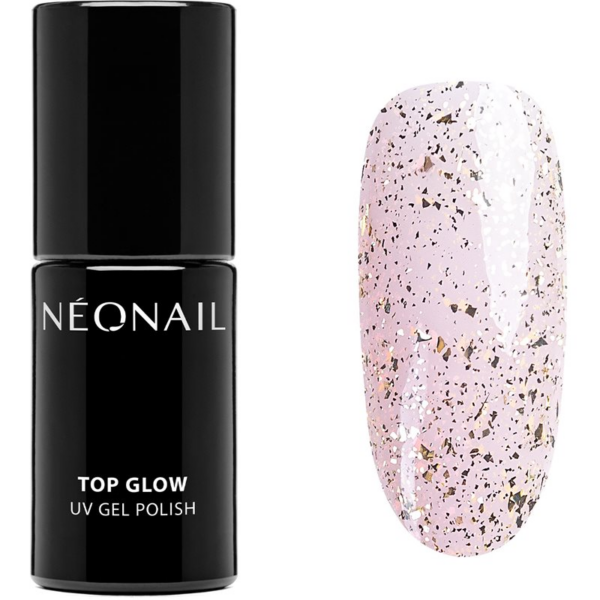 NEONAIL Top Glow zselés fedő körömlakk árnyalat Gold Flakes 7